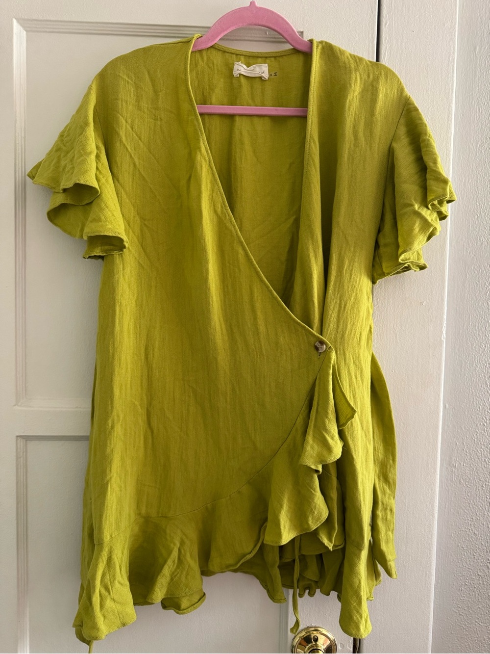 Chartreuse Green Ruffle Wrap Mini Dress - Women